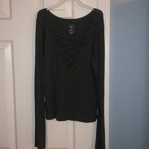 GRAY DEEP V NECK LONG SLEEVE
